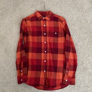 Men’s Gap Long Sleeve Plaid Button Up, Orange & Maroon, Size Medium